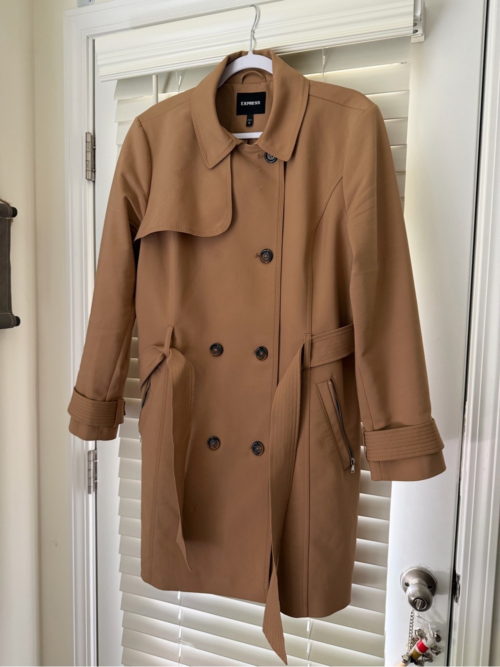 Express Tan Double-Breasted Trench Coat